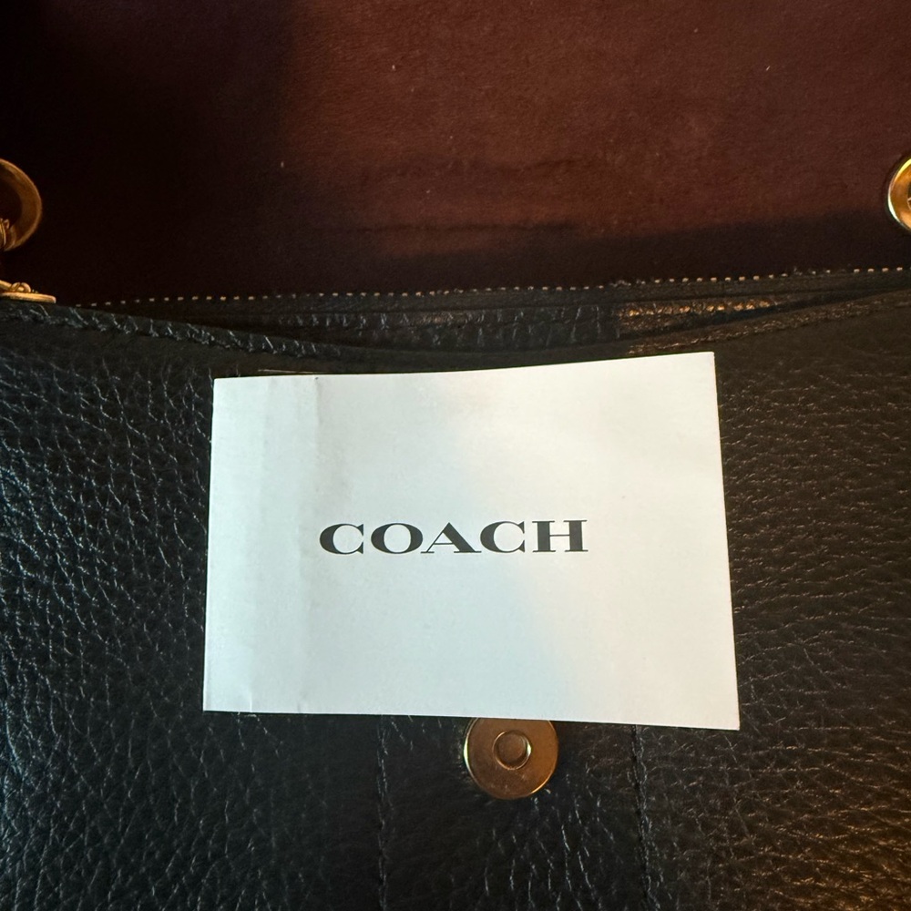 Coach Black Leather Crossbody with Gold Chain & Horse Carriage Emblem - Picture 4 of 6